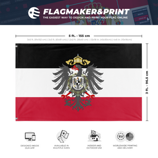 A mockup depicting custom flag specifications and measurements for 'German Empire Redesign flag'