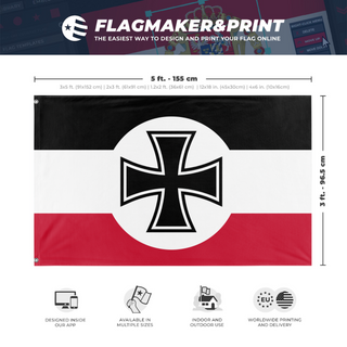 A mockup depicting custom flag specifications and measurements for 'German Empire Reimagined  flag'