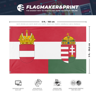 A mockup depicting custom flag specifications and measurements for 'Reworked Austria Hungary  flag'