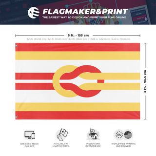 A mockup depicting custom flag specifications and measurements for 'Scoutcraft Flag'