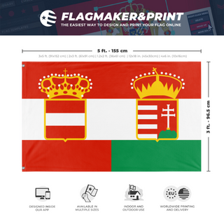 A mockup depicting custom flag specifications and measurements for 'Austria Hungary flag'