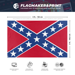 A mockup depicting custom flag specifications and measurements for 'C.S.A Battle Flag'