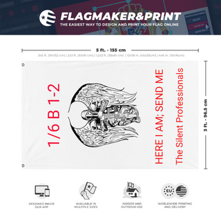 A mockup depicting custom flag specifications and measurements for '1-2 og  flag'