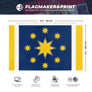 A mockup depicting custom flag specifications and measurements for 'Union flag'