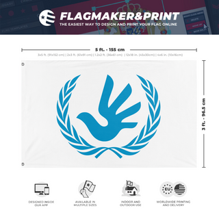 A mockup depicting custom flag specifications and measurements for 'Flag of Humanity'