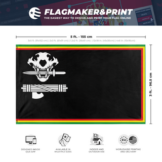 A mockup depicting custom flag specifications and measurements for 'Futurist Abyssinia'