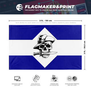 A mockup depicting custom flag specifications and measurements for 'Aussie Digger flag'
