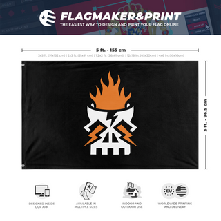 A mockup depicting custom flag specifications and measurements for 'Followers of Hashut flag'