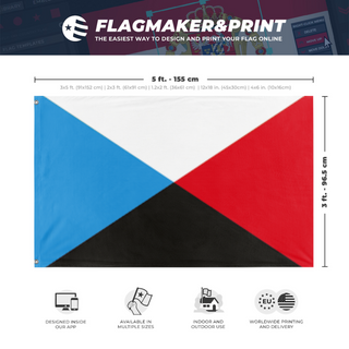 A mockup depicting custom flag specifications and measurements for 'Komi  flag'