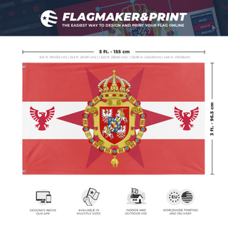 A mockup depicting custom flag specifications and measurements for 'Second Polish Lithuanian commonwealth  flag'