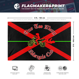 A mockup depicting custom flag specifications and measurements for 'OTMMC flag'