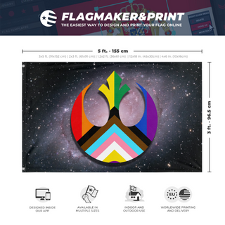 A mockup depicting custom flag specifications and measurements for 'Star Wars Rebel Alliance v2 flag'