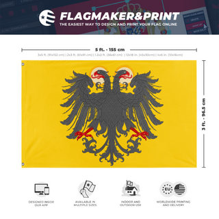 A mockup depicting custom flag specifications and measurements for 'Holy Roman Empire Redesign flag'