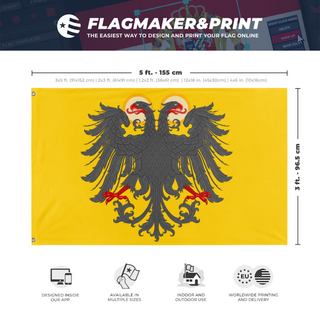 A mockup depicting custom flag specifications and measurements for 'H.R.E Redesign  flag'