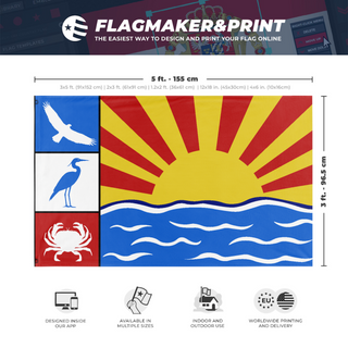 A mockup depicting custom flag specifications and measurements for 'Samish Island, WA flag'