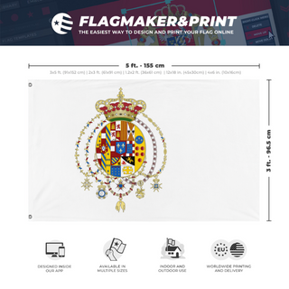 A mockup depicting custom flag specifications and measurements for 'Kingdom Of The Two Sicilies  flag'