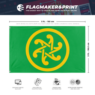 A mockup depicting custom flag specifications and measurements for 'Pan-Celticism flag'