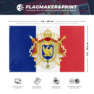 A mockup depicting custom flag specifications and measurements for 'Napoleonic France flag'