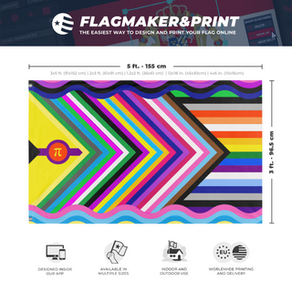 A mockup depicting custom flag specifications and measurements for 'Biblically Accurate Pride flag'