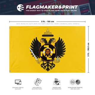 A mockup depicting custom flag specifications and measurements for 'Holy Russian Imperial flag'