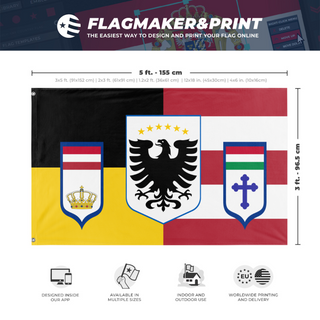 A mockup depicting custom flag specifications and measurements for 'Austro-Hungarian Federation flag'