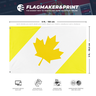 A mockup depicting custom flag specifications and measurements for 'Canada Rico flag'
