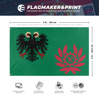 A mockup depicting custom flag specifications and measurements for 'Vatican Islands flag'