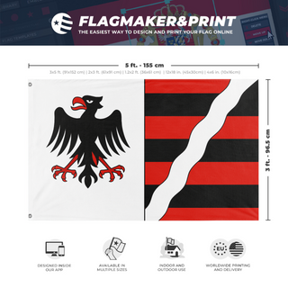 A mockup depicting custom flag specifications and measurements for 'Muhlestein flag'