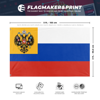 A mockup depicting custom flag specifications and measurements for 'Imperial Russian  flag'