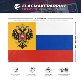 A mockup depicting custom flag specifications and measurements for 'Imperial Russian Redesigned  flag'