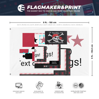 A mockup depicting custom flag specifications and measurements for 'test flag'