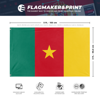 A mockup depicting custom flag specifications and measurements for 'test flag'