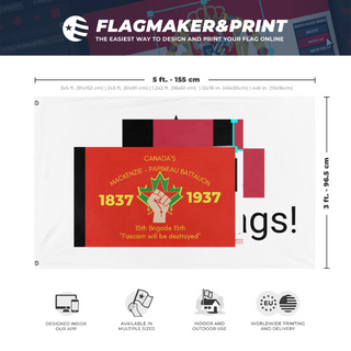 A mockup depicting custom flag specifications and measurements for 'test flag'