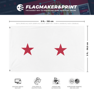 A mockup depicting custom flag specifications and measurements for 'Tag Test flag'
