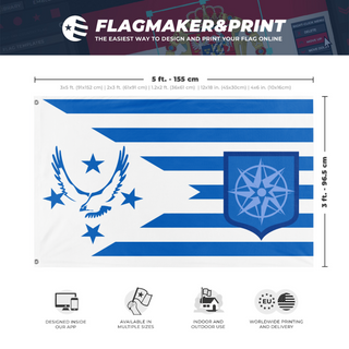 A mockup depicting custom flag specifications and measurements for 'Bayland flag'