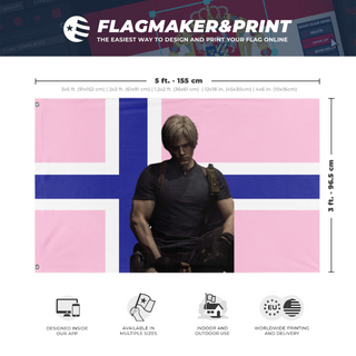 A mockup depicting custom flag specifications and measurements for 'Norwegian flag'