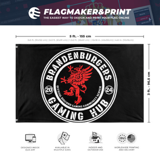 A mockup depicting custom flag specifications and measurements for 'bkg flag'