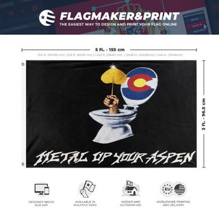 A mockup depicting custom flag specifications and measurements for 'MUYA flag'