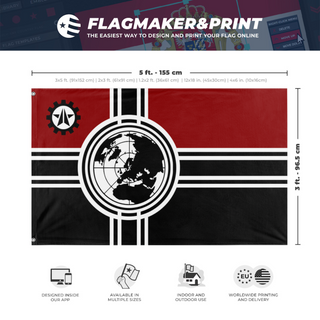 A mockup depicting custom flag specifications and measurements for 'automaton super earth colony flag'
