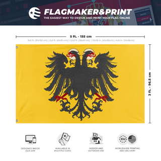 A mockup depicting custom flag specifications and measurements for 'HRE flag'
