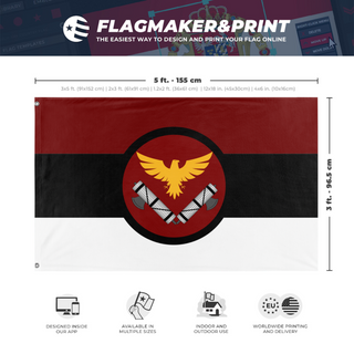 A mockup depicting custom flag specifications and measurements for 'Slearian Empire War  flag'