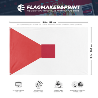 A mockup depicting custom flag specifications and measurements for 'test flag'