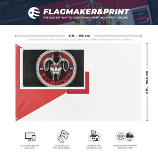 A mockup depicting custom flag specifications and measurements for 'test flag'