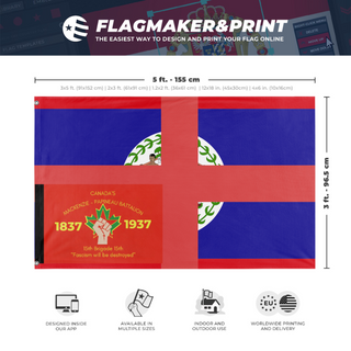 A mockup depicting custom flag specifications and measurements for 'test flag'