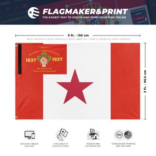 A mockup depicting custom flag specifications and measurements for 'test flag'