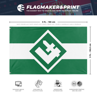 A mockup depicting custom flag specifications and measurements for 'Green-White Polish flag'