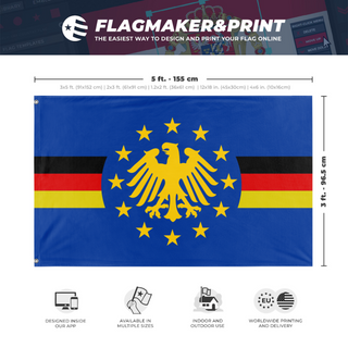 A mockup depicting custom flag specifications and measurements for 'Germany EU flag'