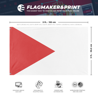 A mockup depicting custom flag specifications and measurements for 'test flag'