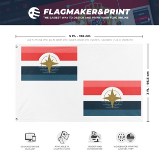 A mockup depicting custom flag specifications and measurements for 'test flag'