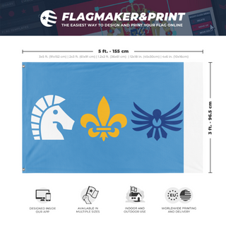 A mockup depicting custom flag specifications and measurements for 'Test flag'